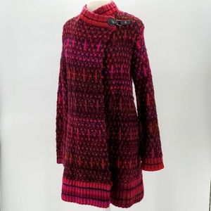 Rachel Roy Long Sweater Coat Purple/Red/Blk Sz L
